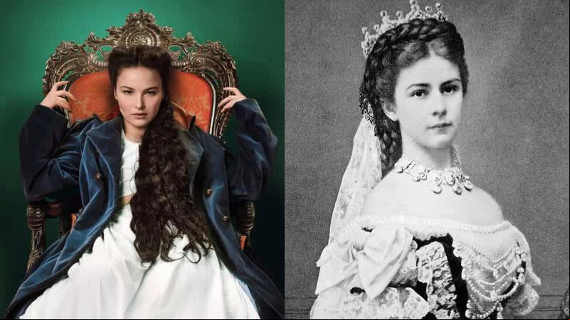 A imperatriz Sissi na série (esq.) e na vida real (dir.) - Divulgação / Netflix e Domínio público