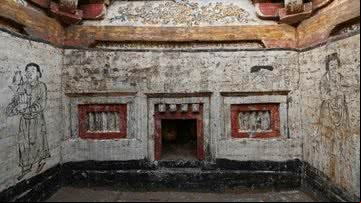 Fotografia de uma das tumbas ornamentadas descobertas na China - Divulgação/Instituto Shanxi de Relíquias Culturais e Arqueologia