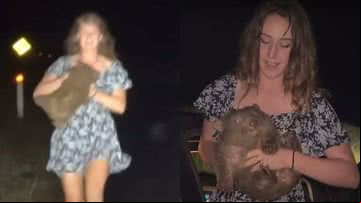 Sam Jones segurando filhote de wombat - Reprodução/Vídeo/Redes sociais