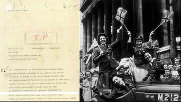 Documento divulgado pelo GCHQ; comemorações em Londres durante o Dia da Vitória - Divulgação/GCHQ; Getty Images