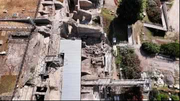 Fotografia aérea de área de Pompeia danificada após terremoto - Divulgação/Parque Arqueológico de Pompeia