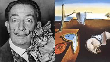 Salvador Dalí (à esqu.) e uma de suas maiores obras 'A persistência da memória' (à dir.) - Domínio Público