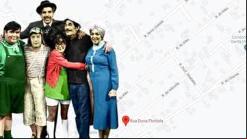 Imagem do mapa com os nomes das ruas e o elenco de Chaves - Divulgação e Reprodução/Google Maps
